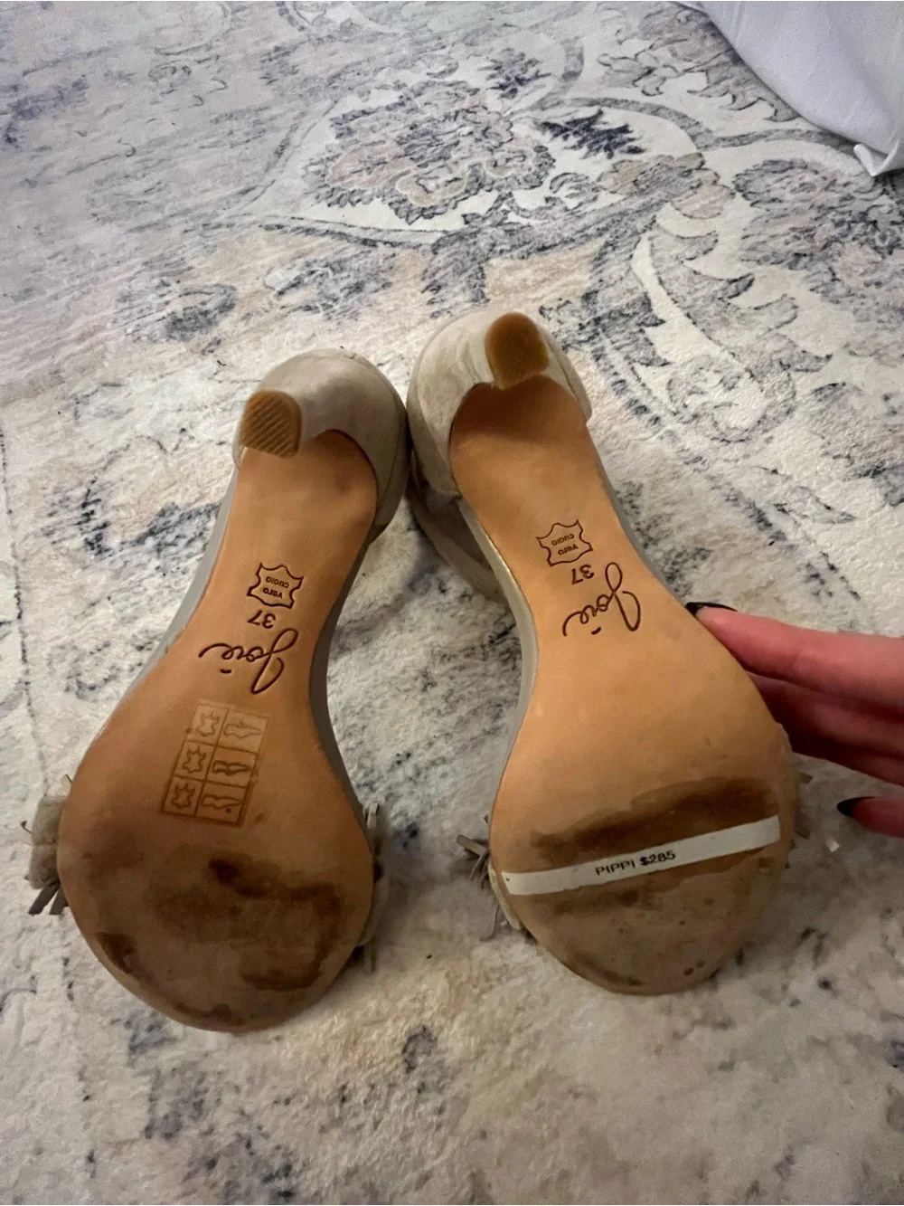 Joie Fringe Ankle-Strap Heels in Tan Pippi heels